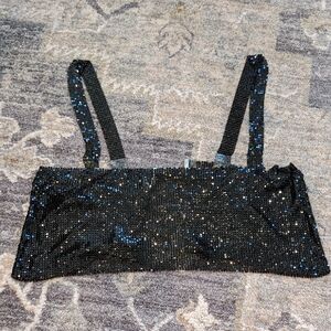 Boutique Black Sequin Metallic Sparkly Crop Top